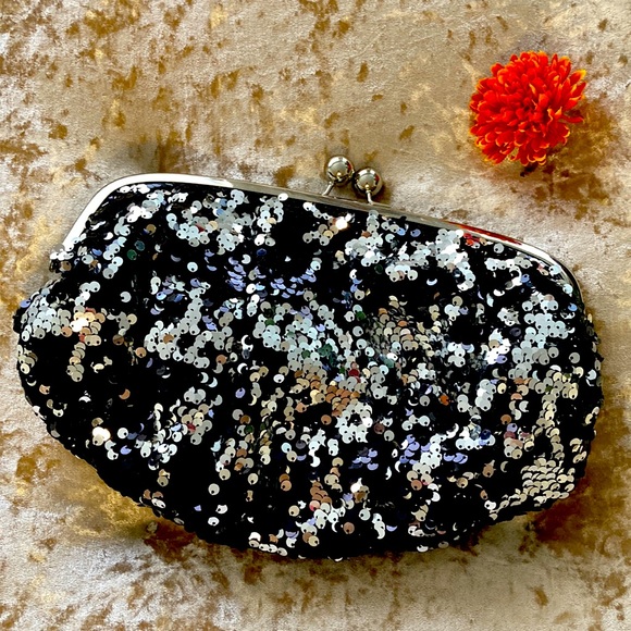 Mossimo sequin clutch. Silver and black sequins all over. Kiss lock closure. - Picture 1 of 5